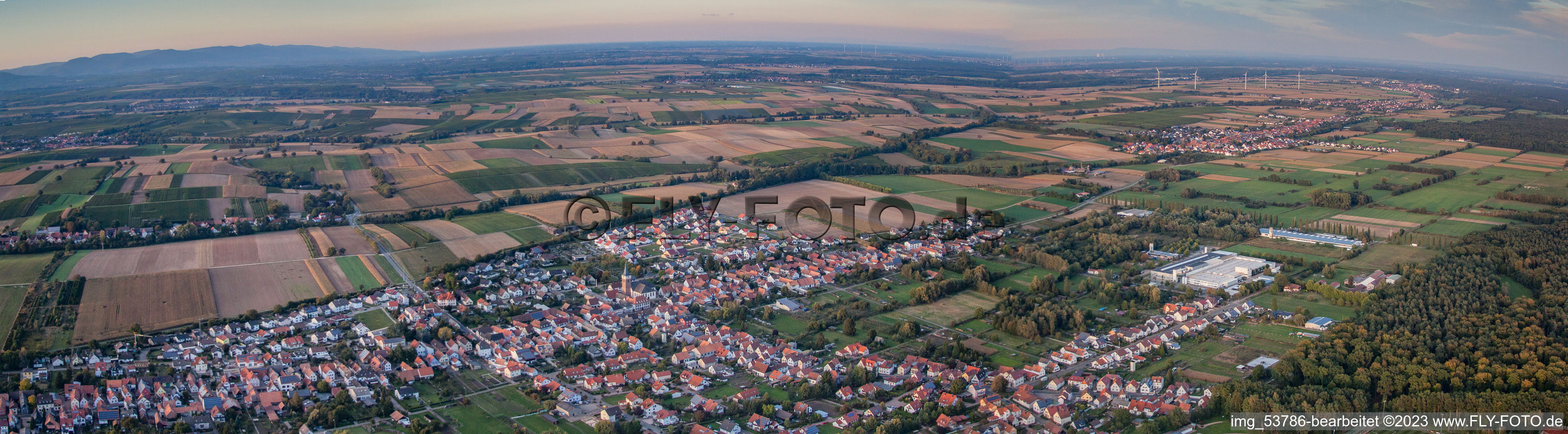 Aerial view of Panorama in the district Schaidt in Wörth am Rhein in the state Rhineland-Palatinate, Germany