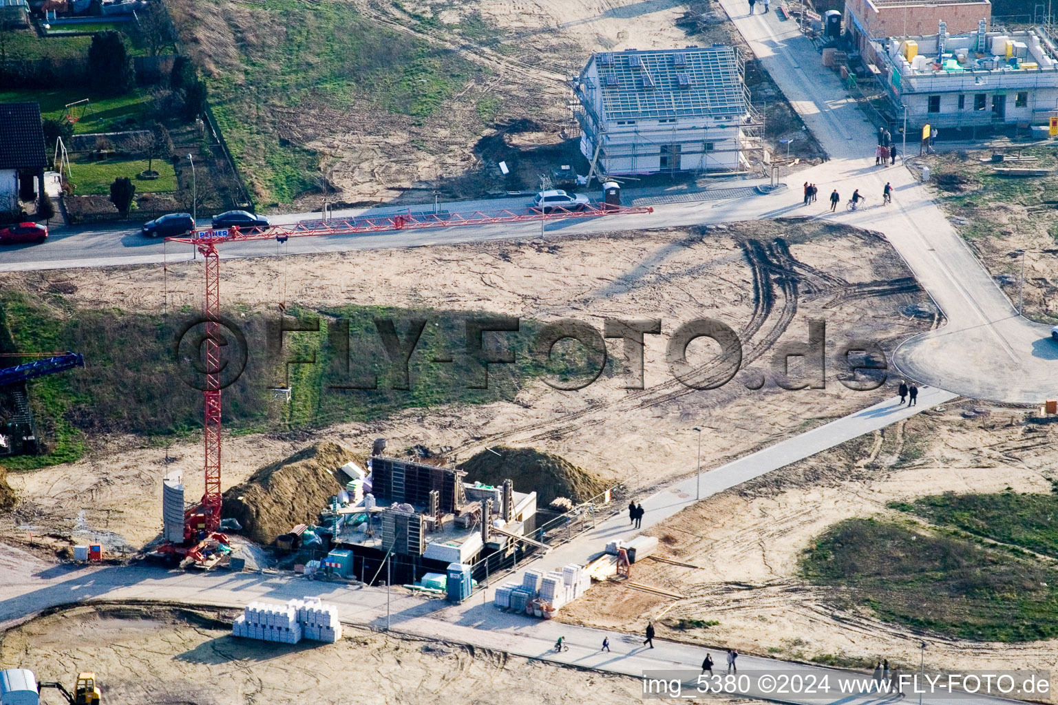 New development area Am Höhenweg in Kandel in the state Rhineland-Palatinate, Germany viewn from the air