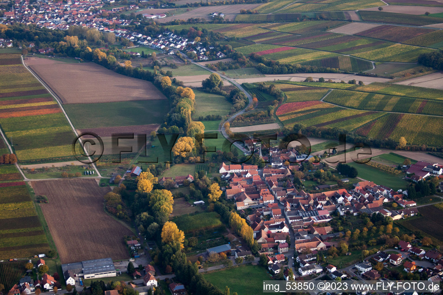District Klingen in Heuchelheim-Klingen in the state Rhineland-Palatinate, Germany from above