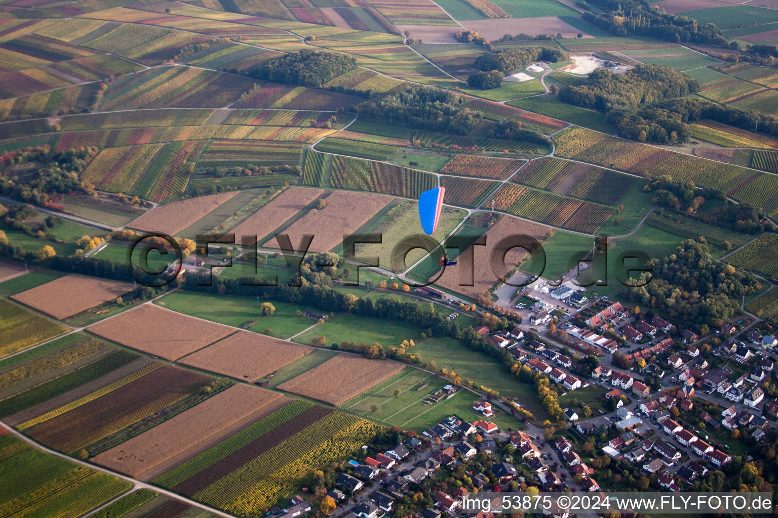 Klingenmünster in the state Rhineland-Palatinate, Germany seen from above