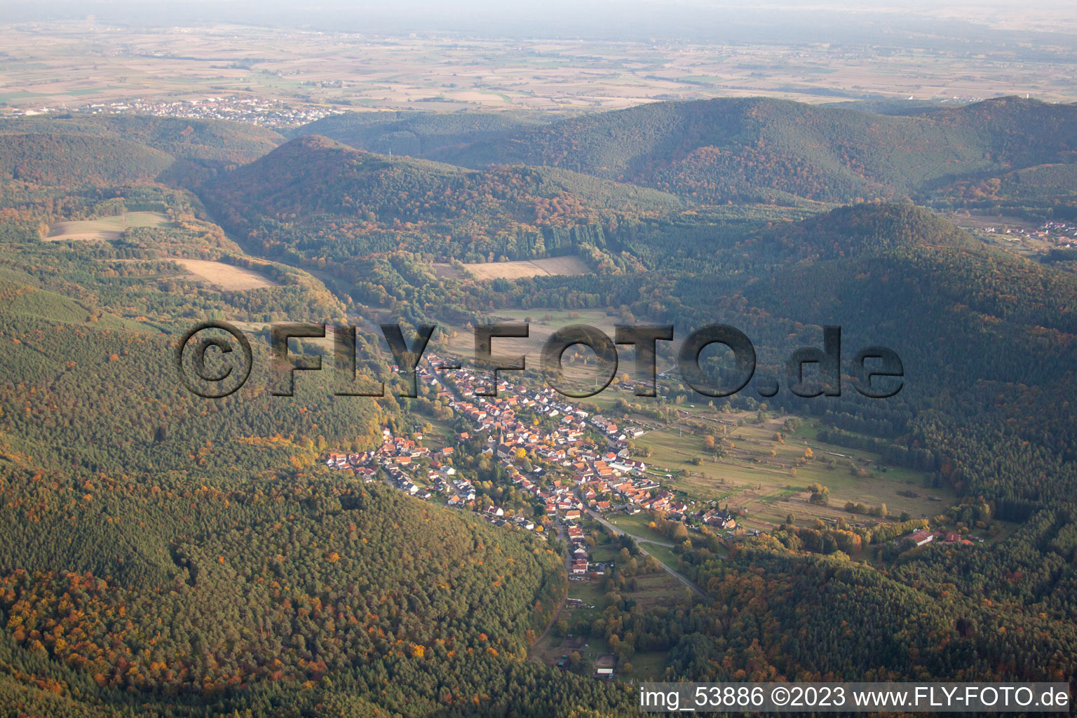 Oblique view of Birkenhördt in the state Rhineland-Palatinate, Germany