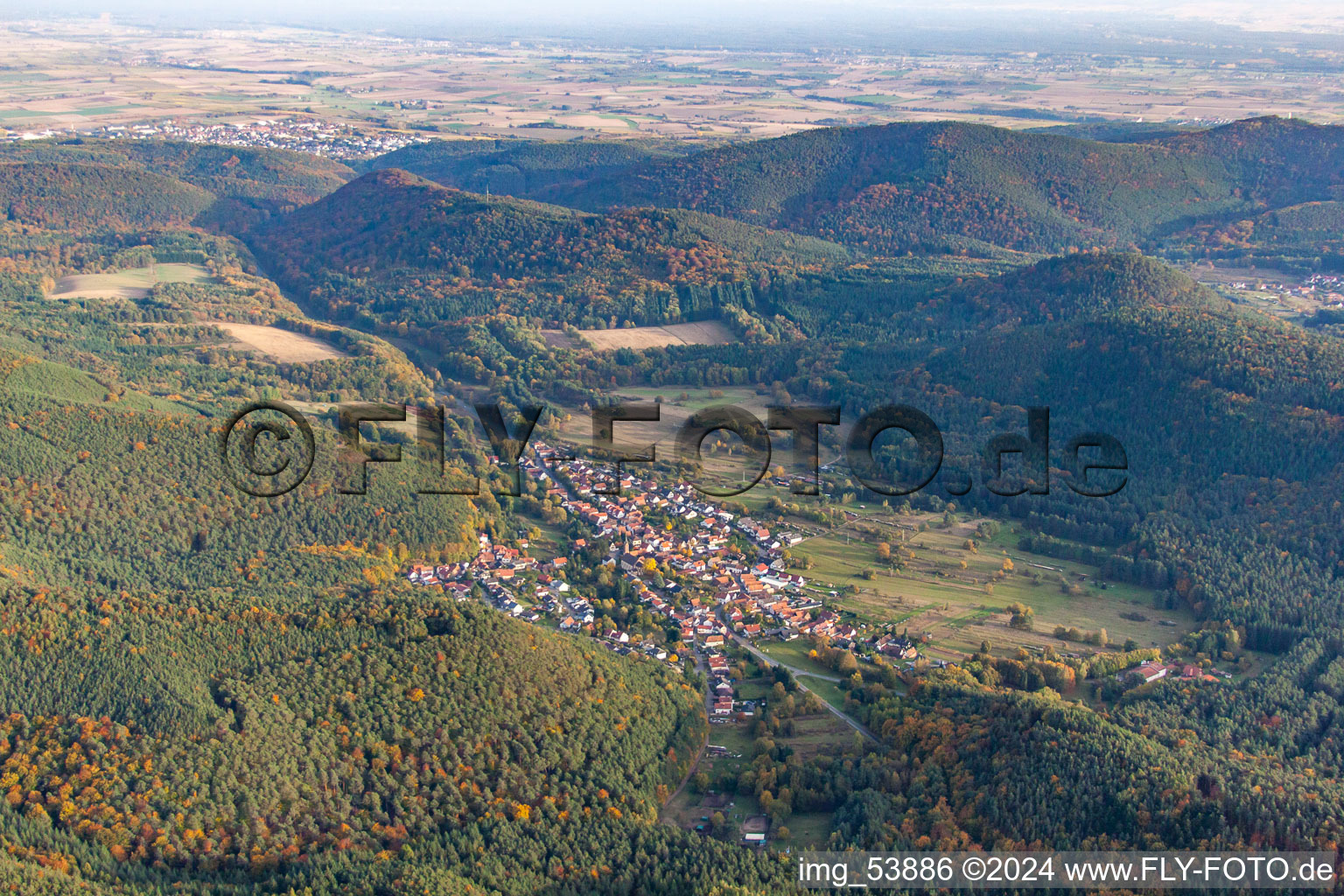 Oblique view of Birkenhördt in the state Rhineland-Palatinate, Germany