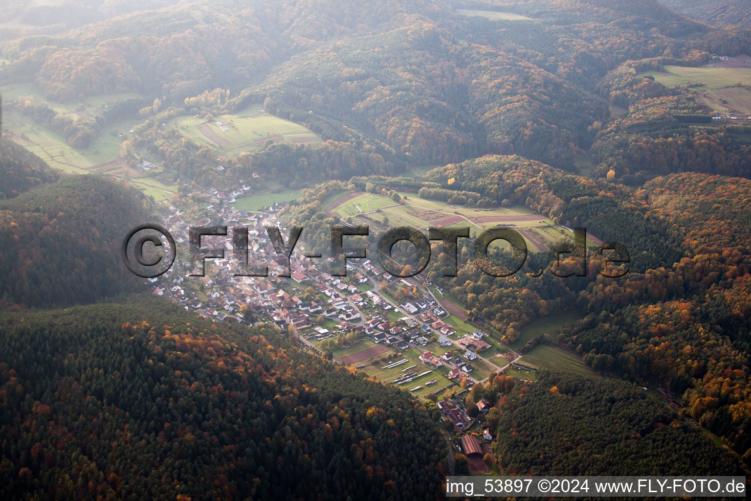 Drone recording of Vorderweidenthal in the state Rhineland-Palatinate, Germany