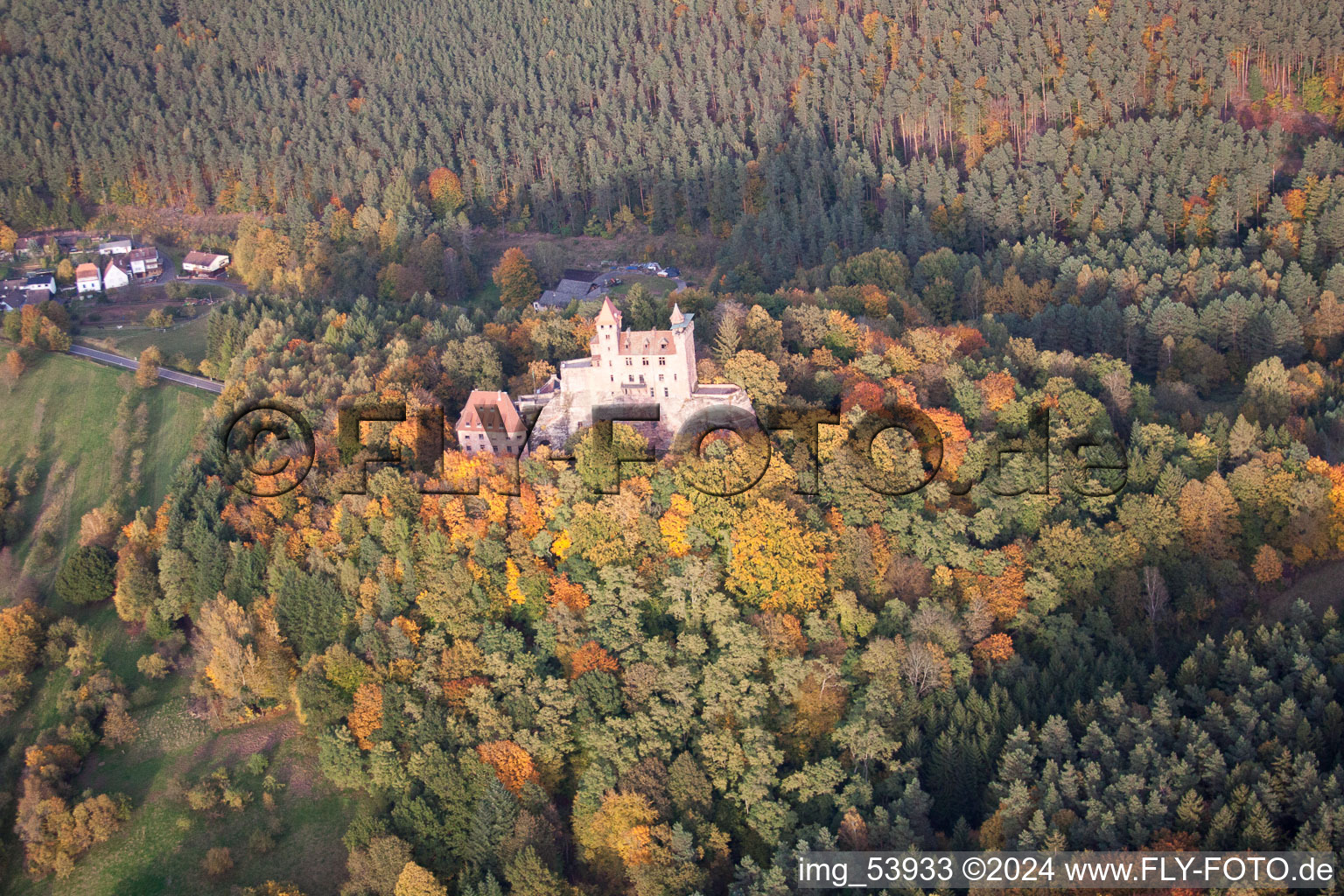 Oblique view of Berwartstein Castle in Erlenbach bei Dahn in the state Rhineland-Palatinate, Germany