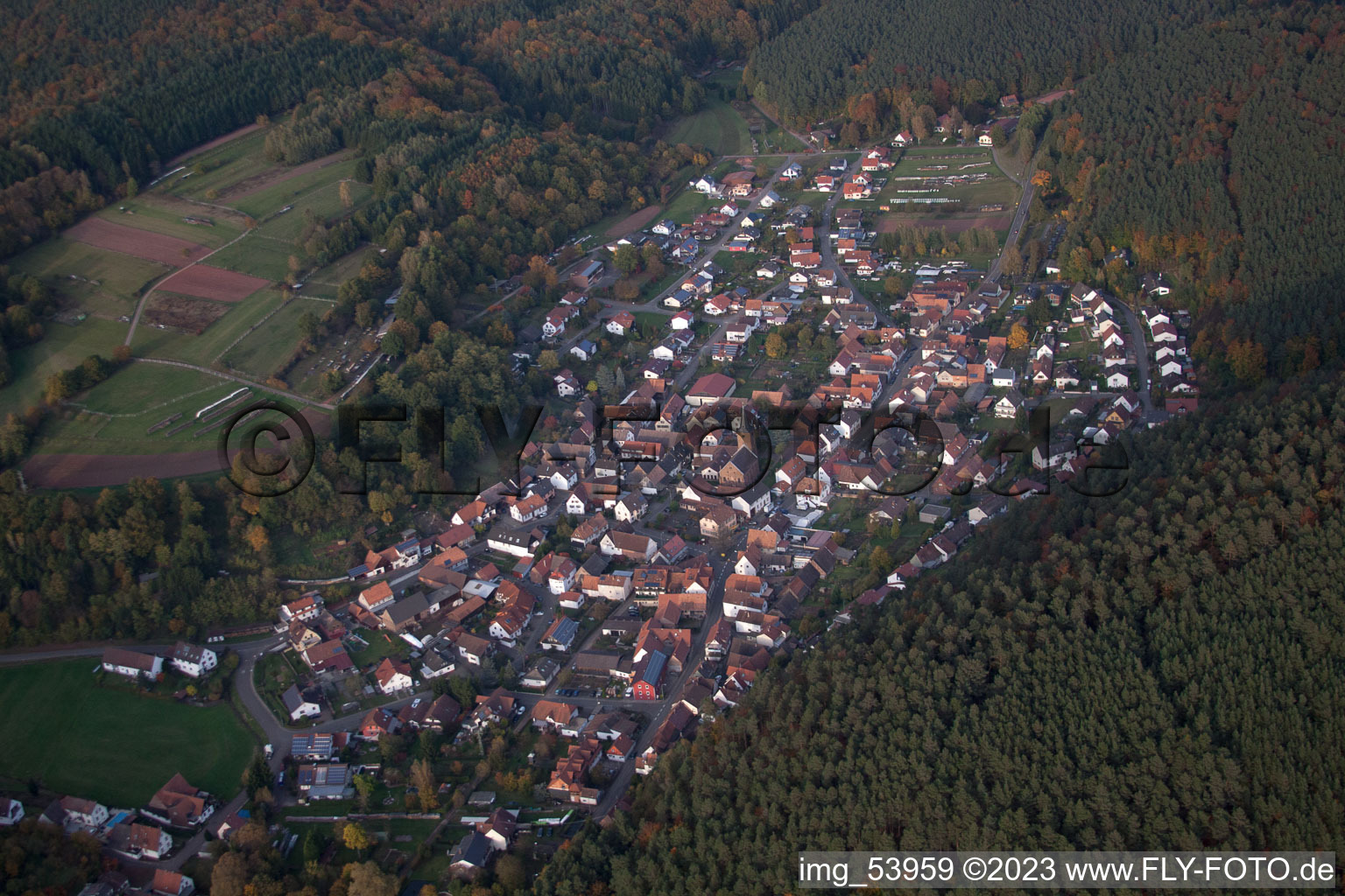 Aerial photograpy of Erlenbach bei Dahn in the state Rhineland-Palatinate, Germany