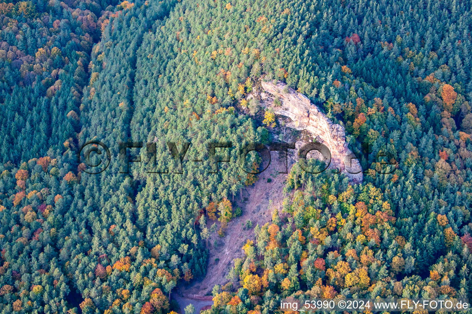 Aerial photograpy of Rötzenfelsen in the district Gossersweiler in Gossersweiler-Stein in the state Rhineland-Palatinate, Germany