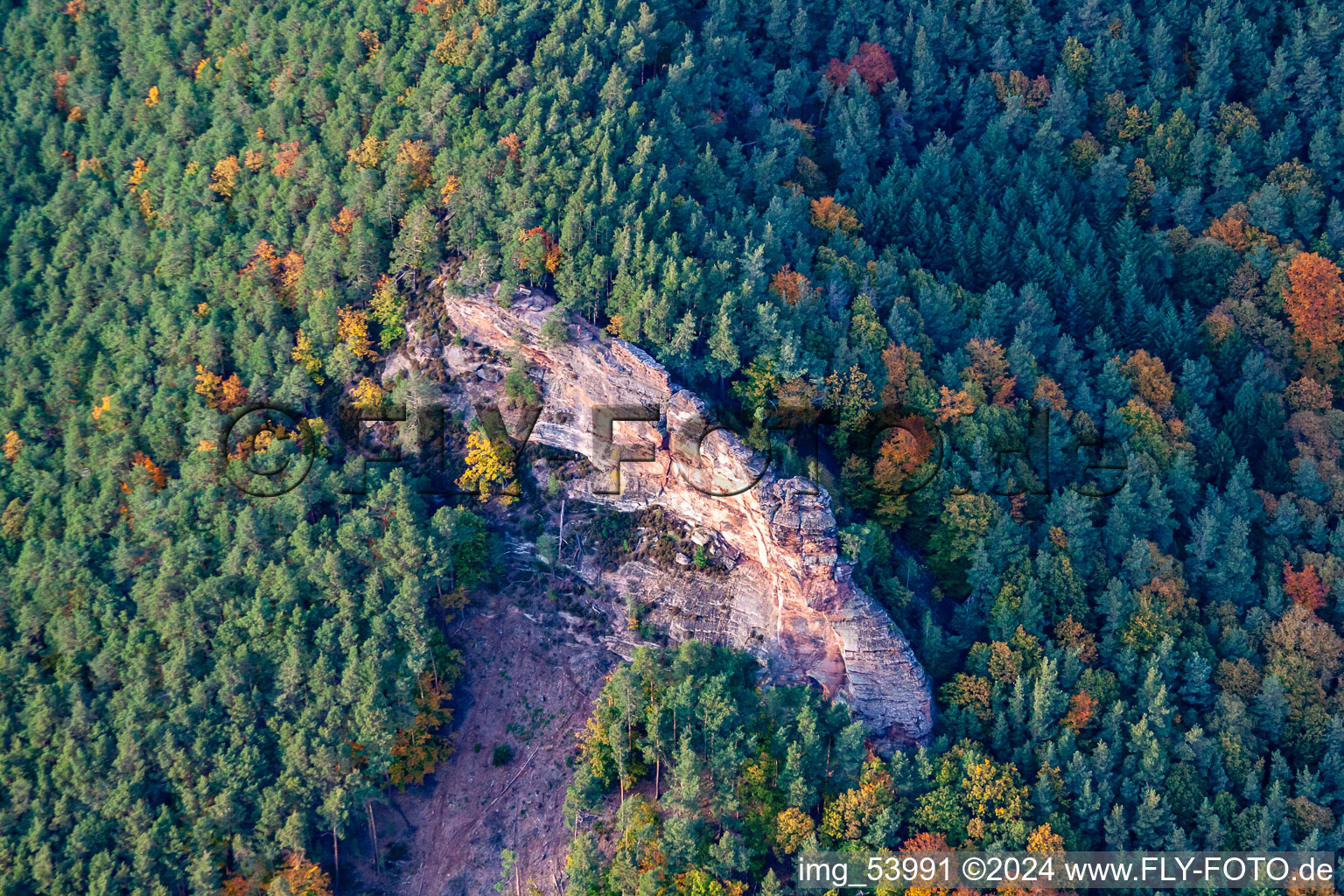 Oblique view of Rötzenfelsen in the district Gossersweiler in Gossersweiler-Stein in the state Rhineland-Palatinate, Germany