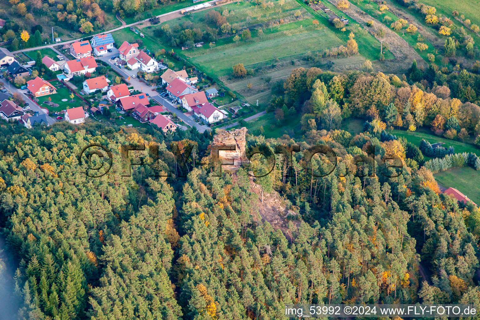 Aerial view of Kriemhildenstein in the district Gossersweiler in Gossersweiler-Stein in the state Rhineland-Palatinate, Germany