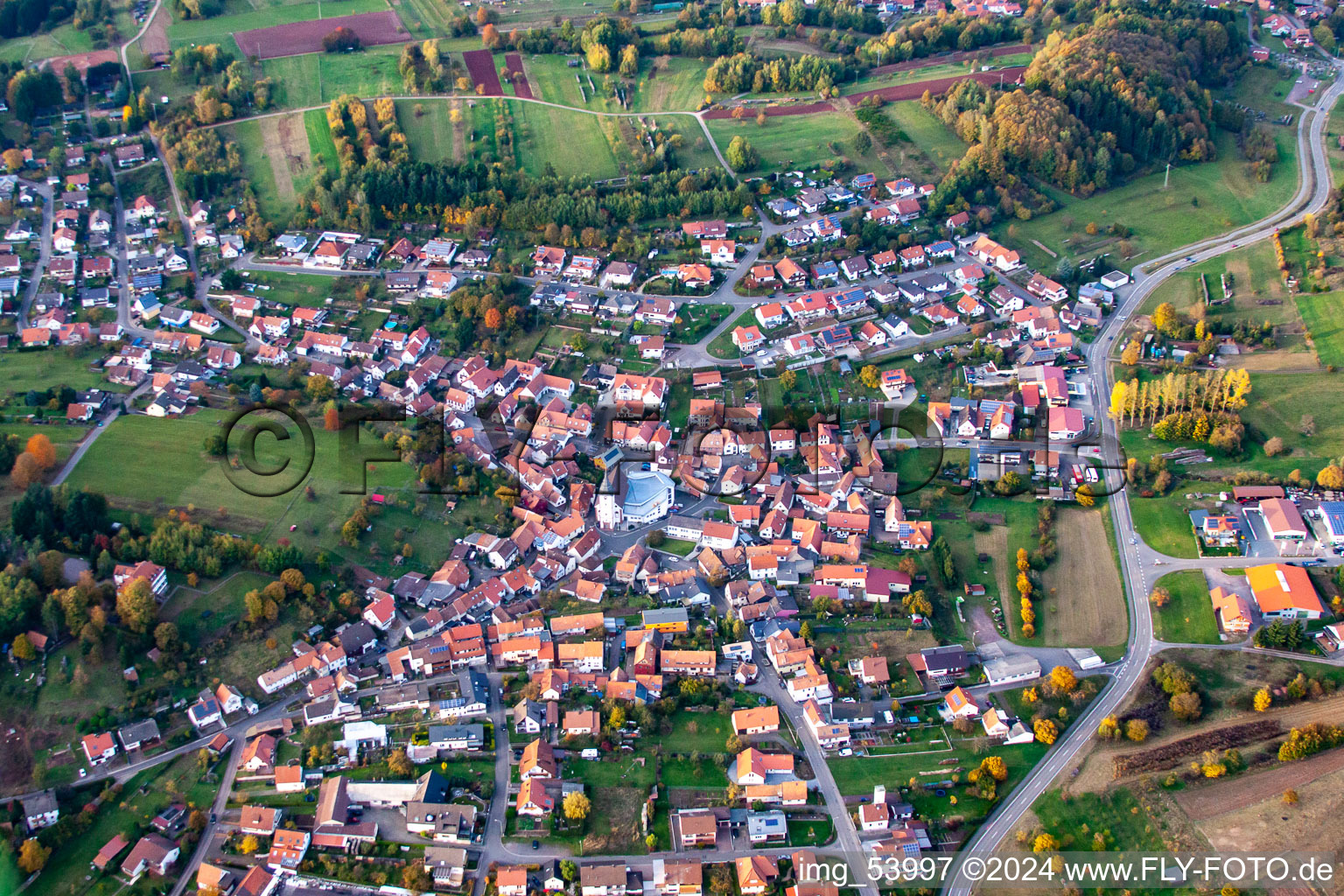 Aerial view of From the south in the district Gossersweiler in Gossersweiler-Stein in the state Rhineland-Palatinate, Germany