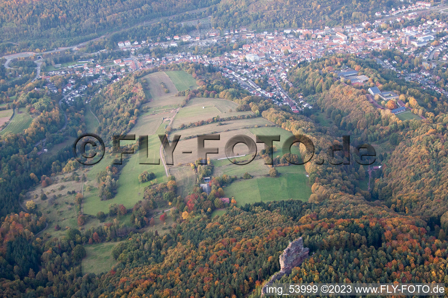 Aerial view of Waldrohrbach in the state Rhineland-Palatinate, Germany