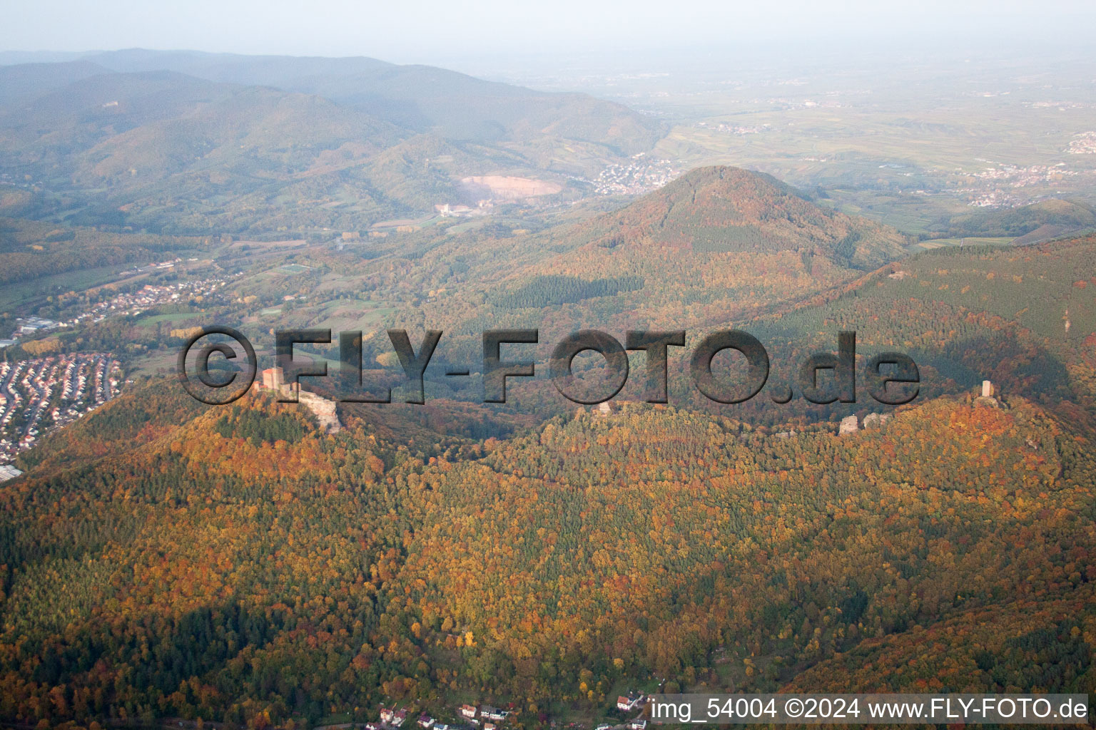 Annweiler, 3 castles Trifels, Scharfenberg and Anebos in Leinsweiler in the state Rhineland-Palatinate, Germany