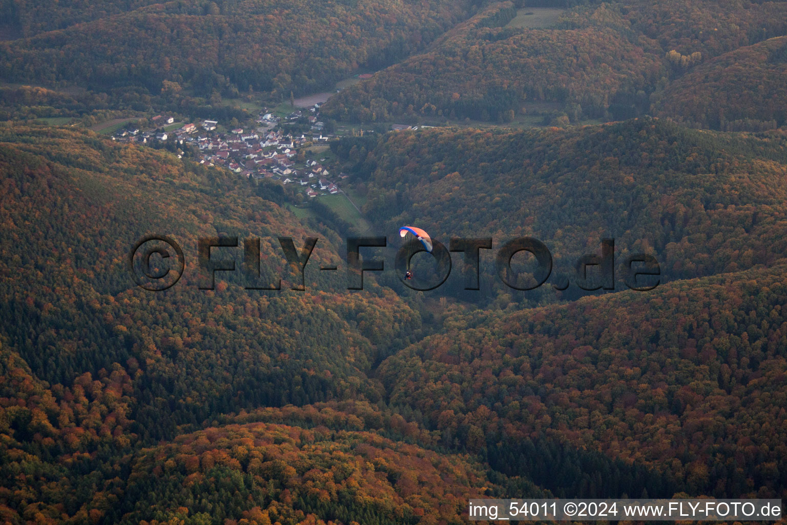 District Bindersbach in Annweiler am Trifels in the state Rhineland-Palatinate, Germany seen from above