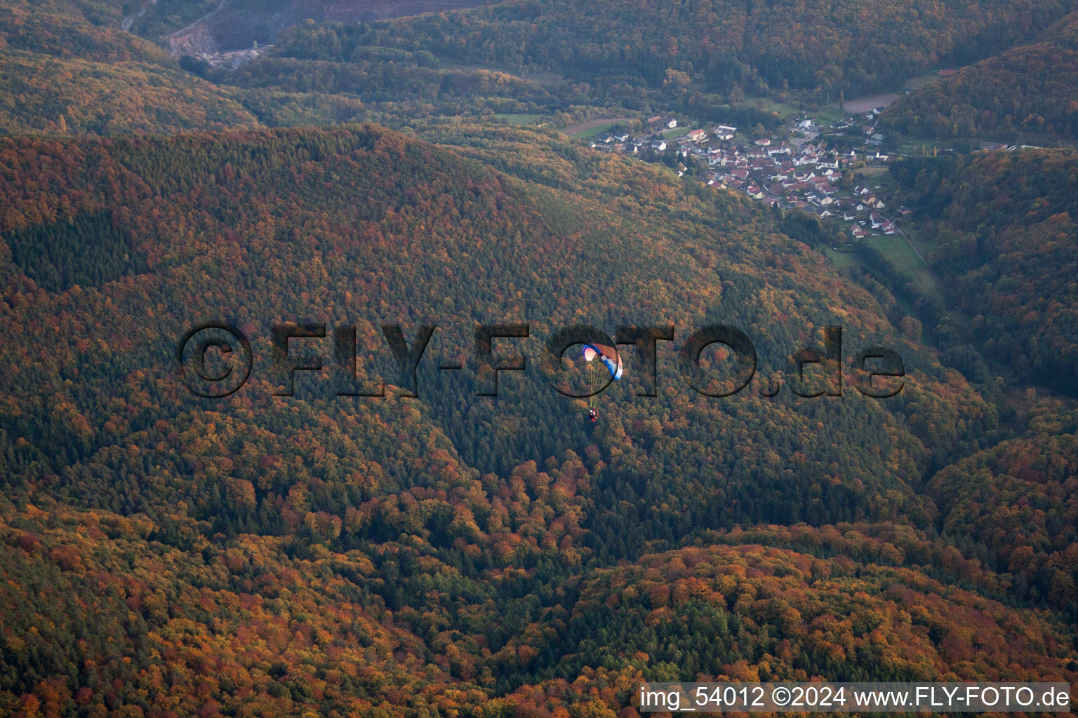 District Bindersbach in Annweiler am Trifels in the state Rhineland-Palatinate, Germany from the plane