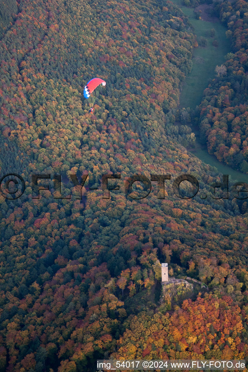 Scharfenberg Castle Ruins, called "Münz in Leinsweiler in the state Rhineland-Palatinate, Germany out of the air