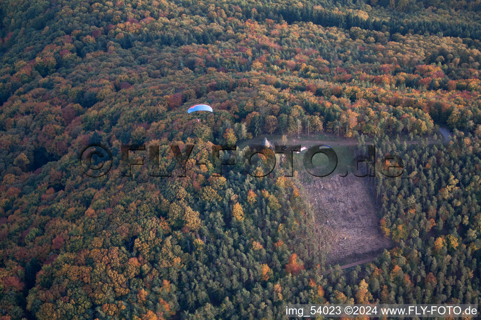 Aerial view of Northern starting point for the Duddefliechers in Annweiler am Trifels in the state Rhineland-Palatinate, Germany