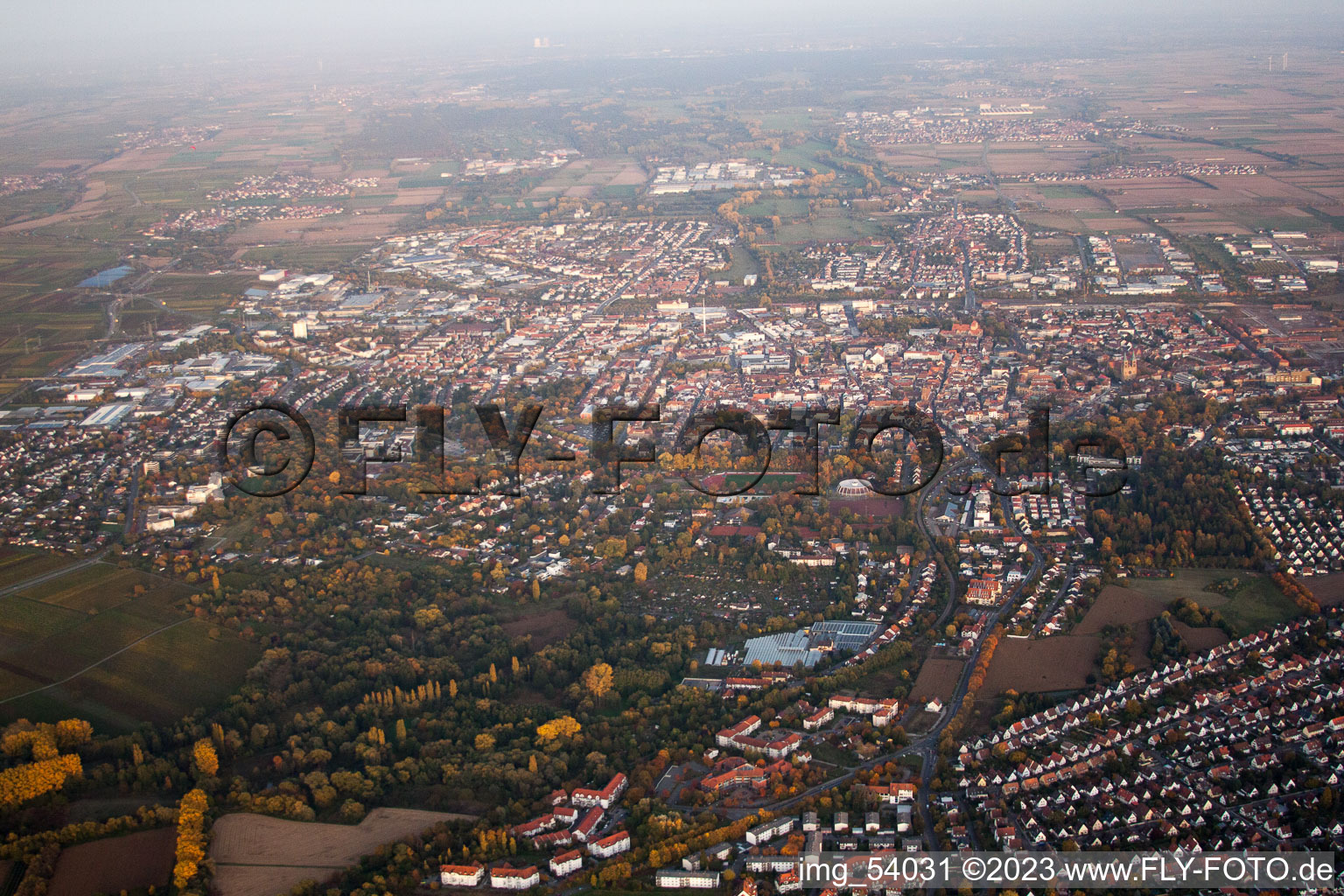 Landau from the south in Landau in der Pfalz in the state Rhineland-Palatinate, Germany out of the air