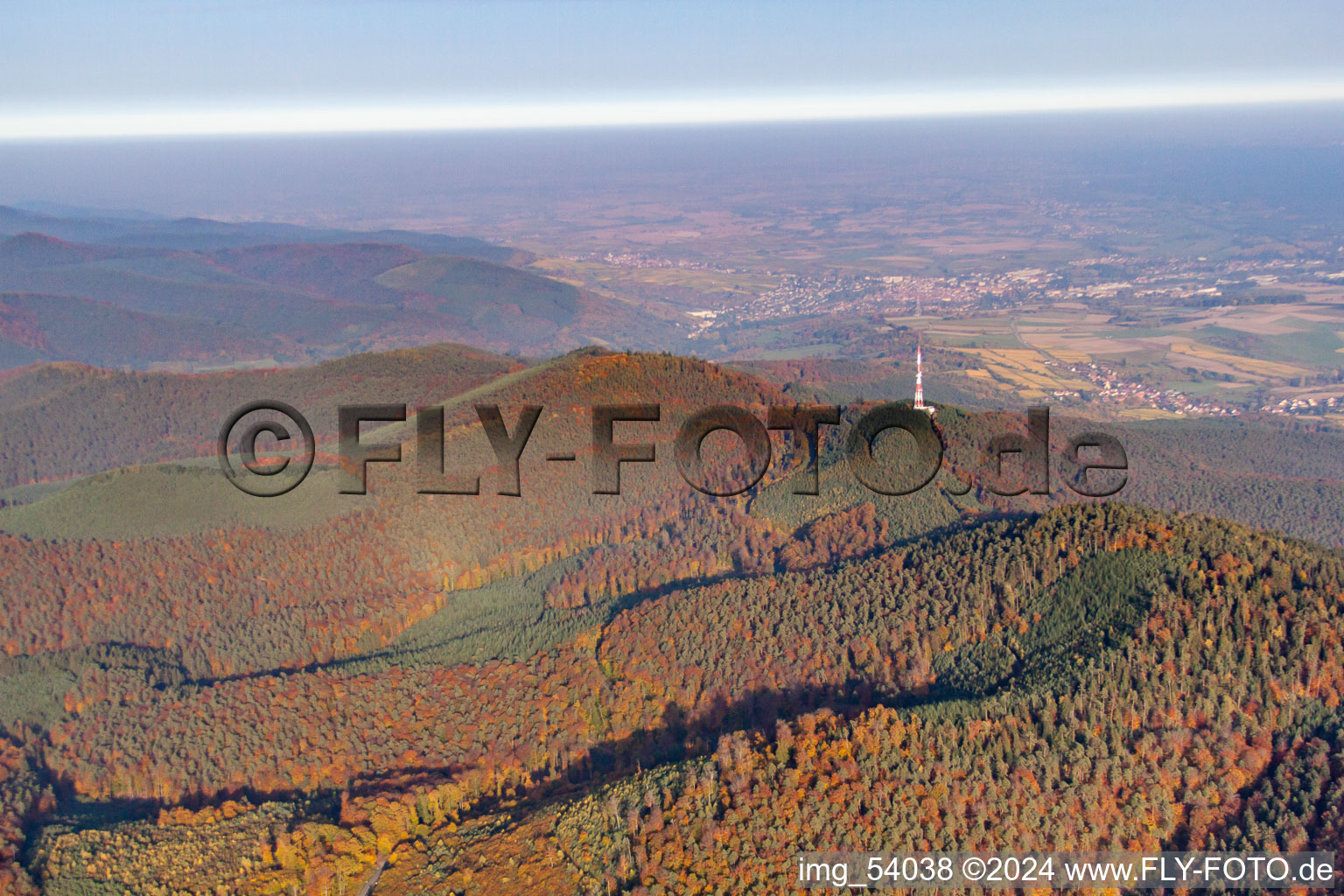 Transmission mast at the Col de Pigeonnier in Wissembourg in the state Bas-Rhin, France