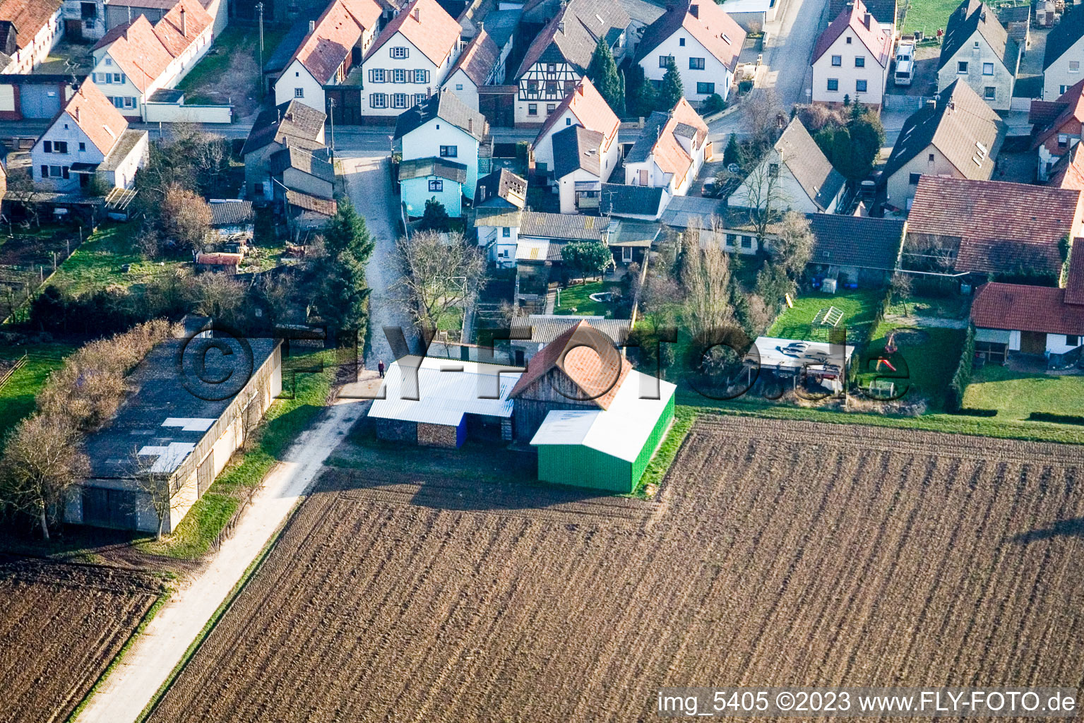 Aerial view of Saarstrasse NW in Kandel in the state Rhineland-Palatinate, Germany
