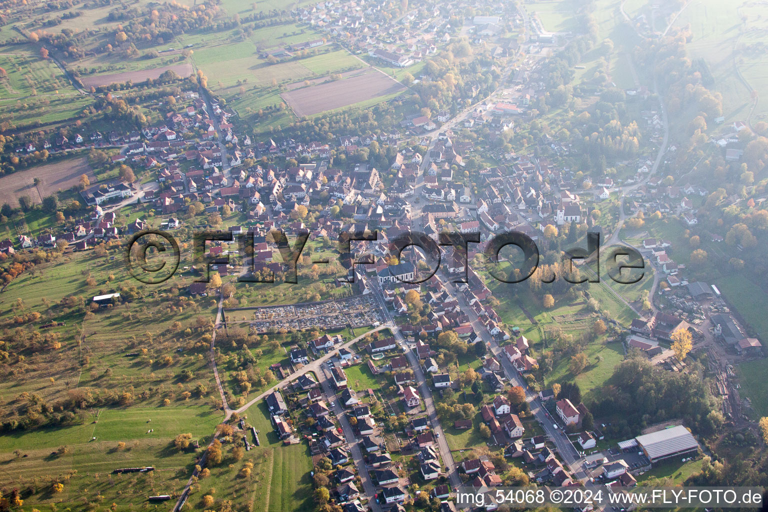 Lembach in the state Bas-Rhin, France from the drone perspective