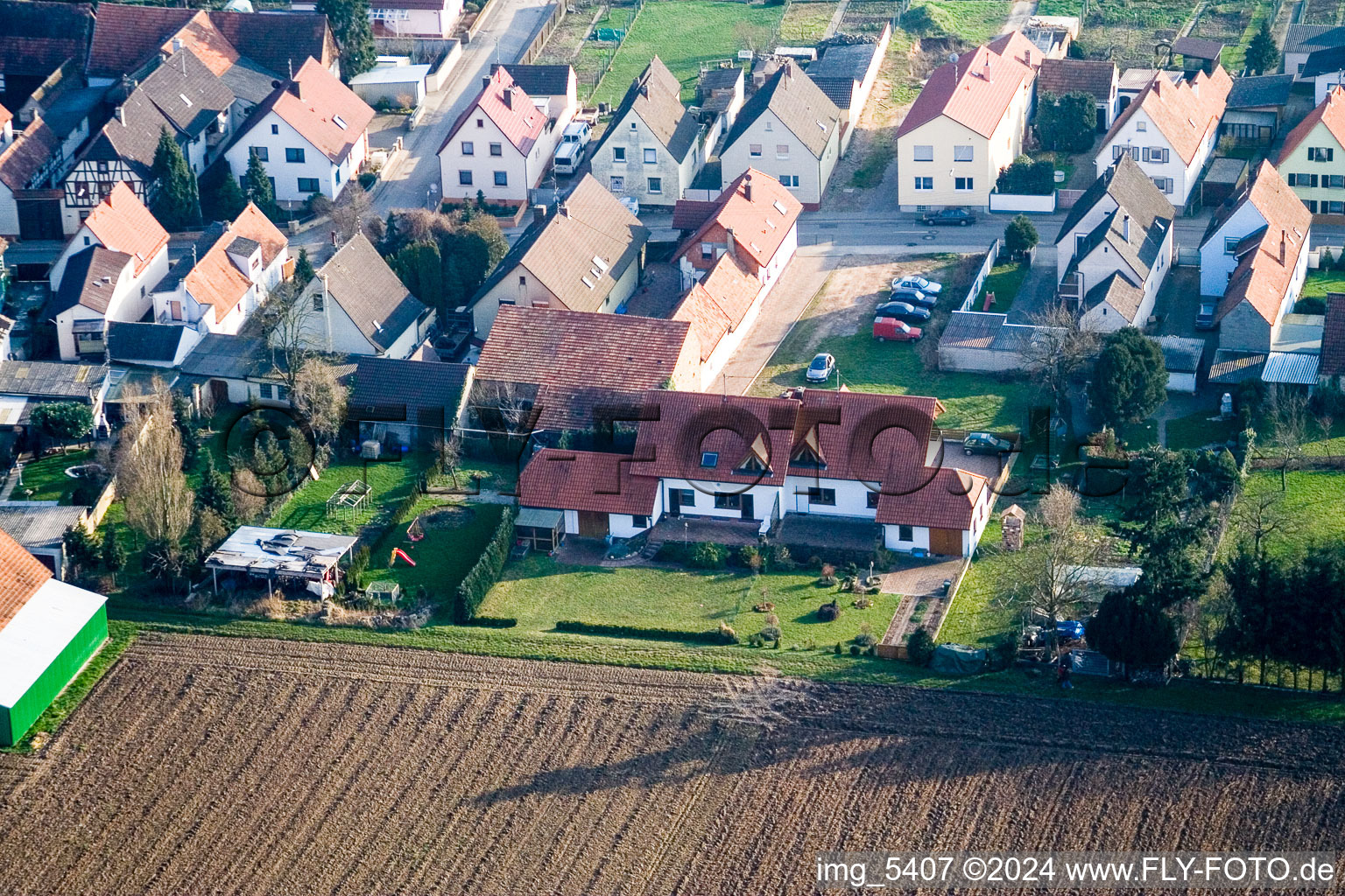 Aerial photograpy of Saarstrasse NW in Kandel in the state Rhineland-Palatinate, Germany