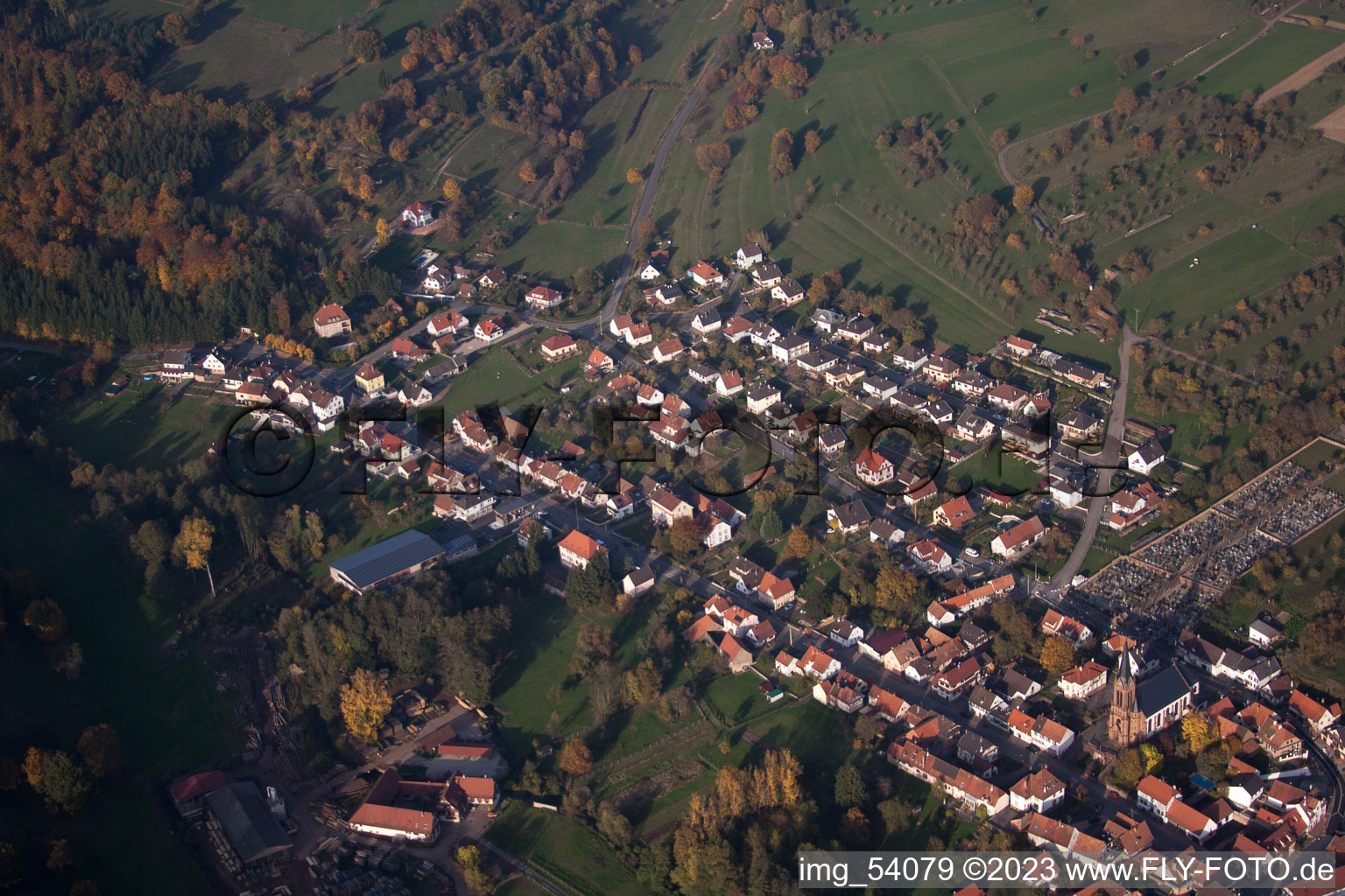 Aerial view of Lembach in the state Bas-Rhin, France