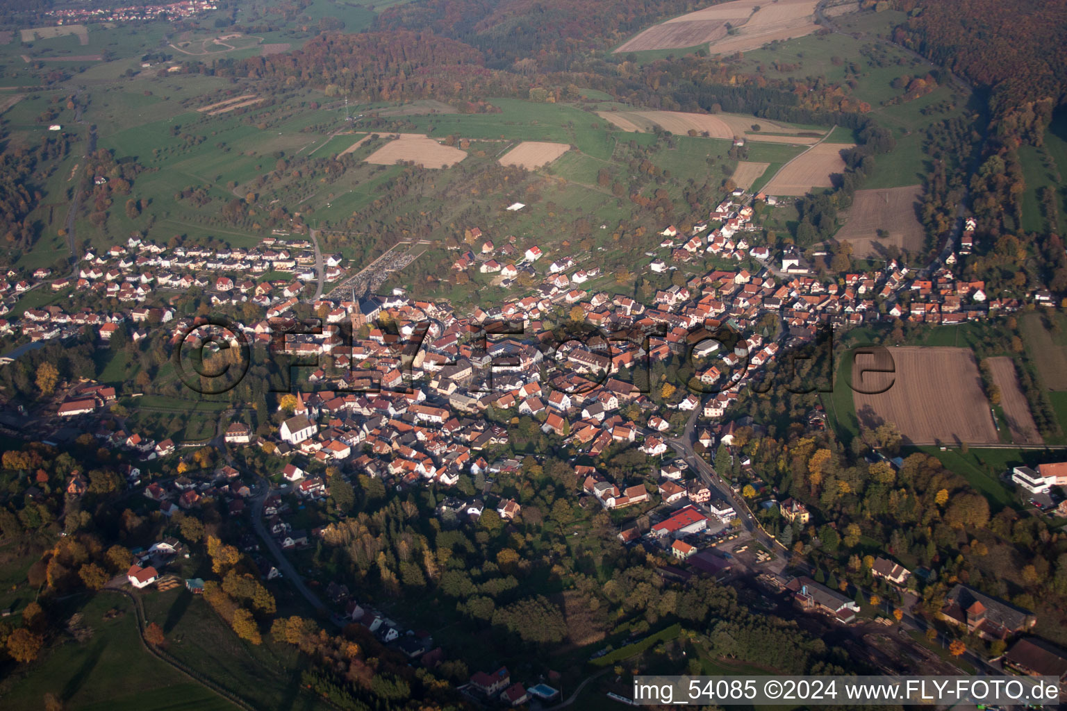 Lembach in the state Bas-Rhin, France seen from above