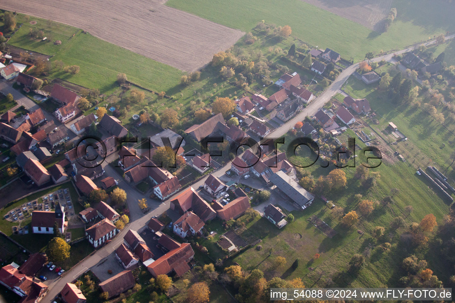 Mattstall in the state Bas-Rhin, France seen from above