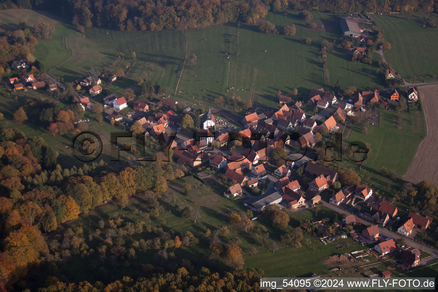 Mattstall in the state Bas-Rhin, France viewn from the air