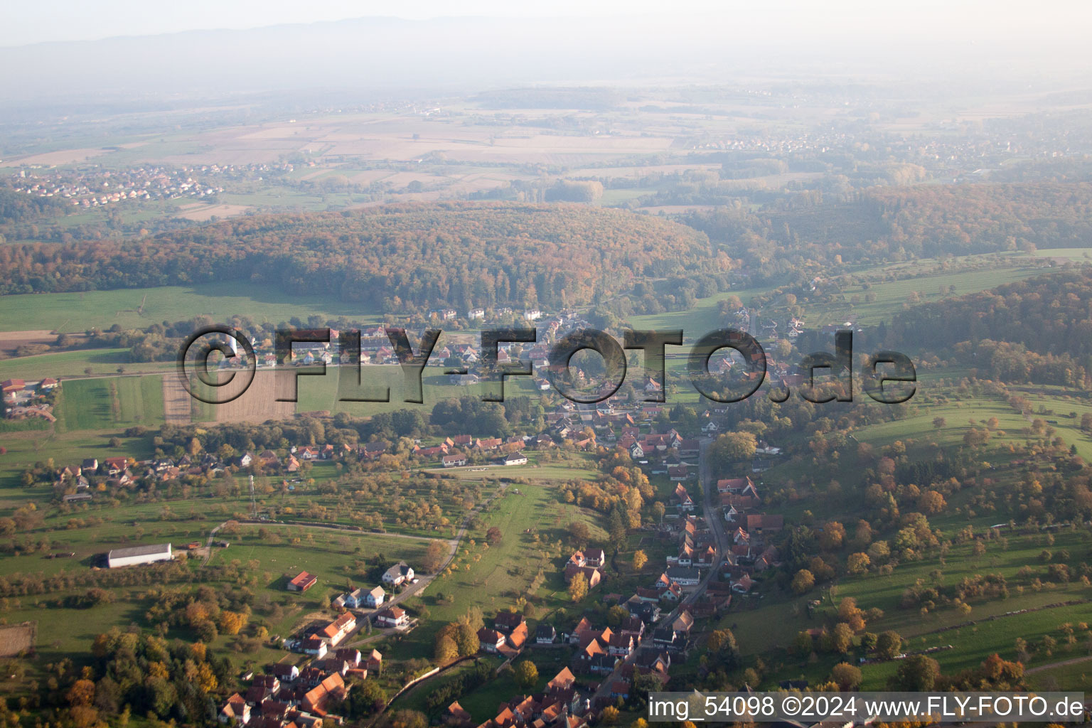 Langensoultzbach in the state Bas-Rhin, France seen from above