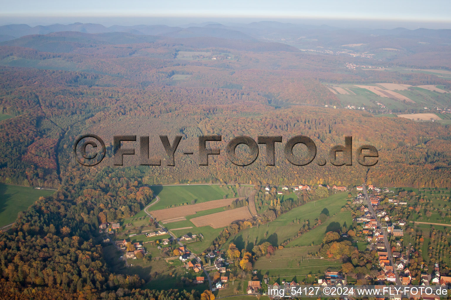 Nehwiller-près-Wœrth in the state Bas-Rhin, France from the drone perspective