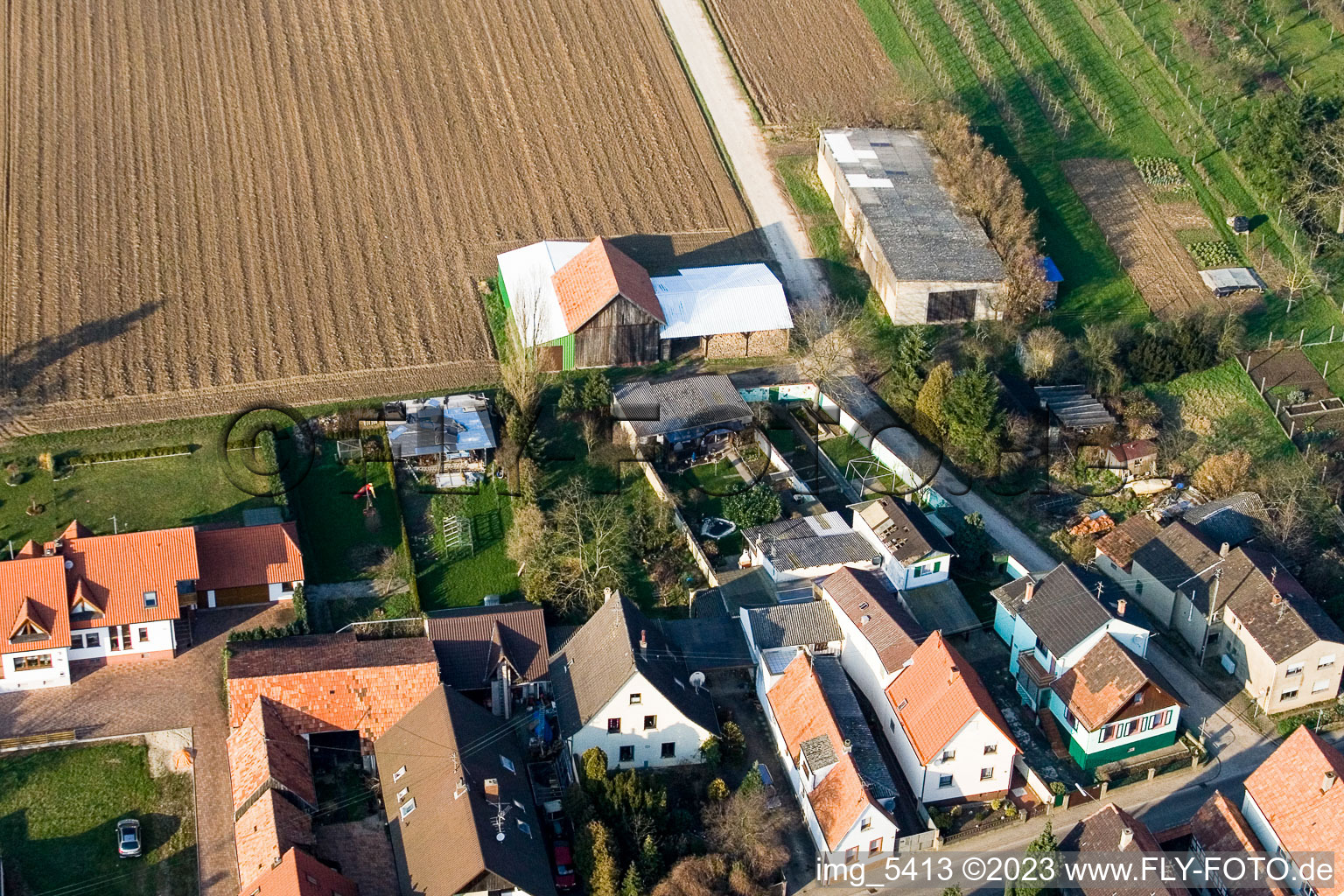 Saarstrasse NW in Kandel in the state Rhineland-Palatinate, Germany seen from above