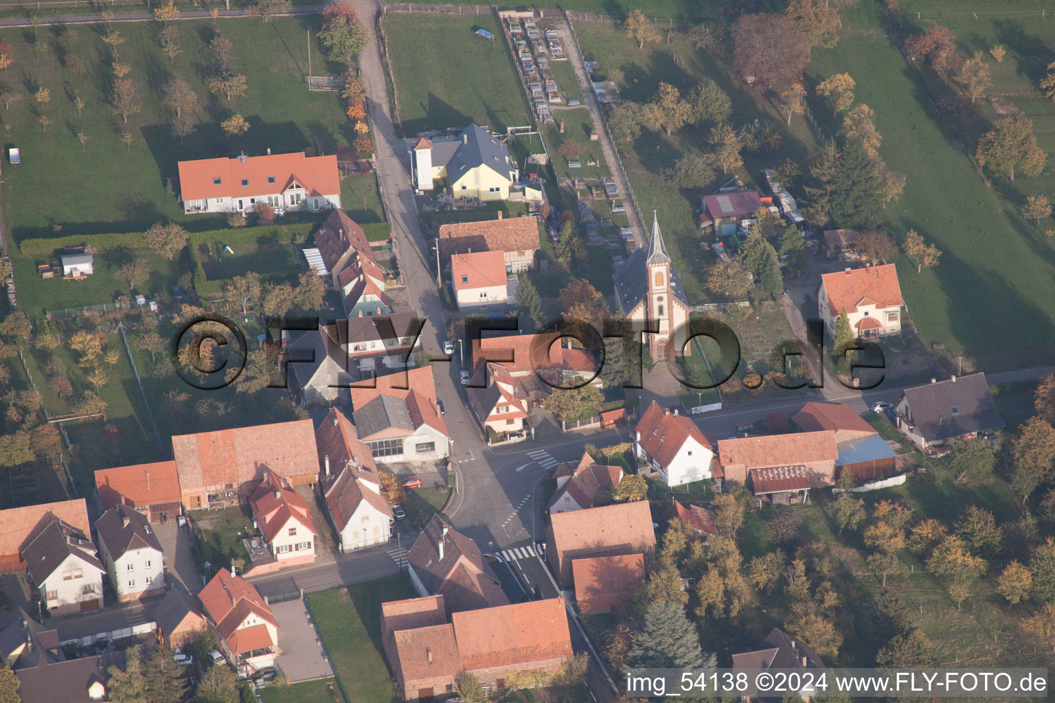 Nehwiller-près-Wœrth in the state Bas-Rhin, France seen from above