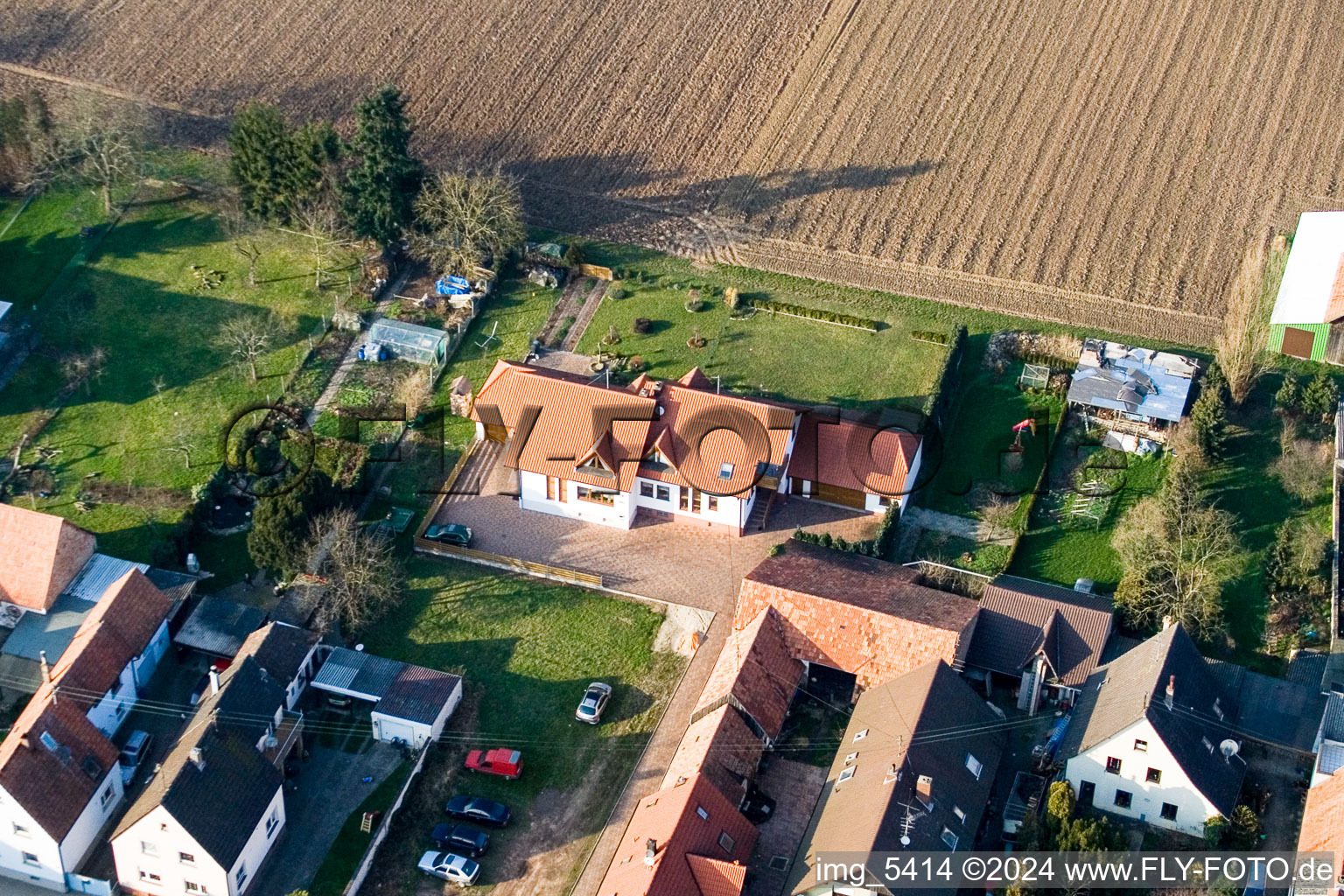 Saarstrasse NW in Kandel in the state Rhineland-Palatinate, Germany from the plane