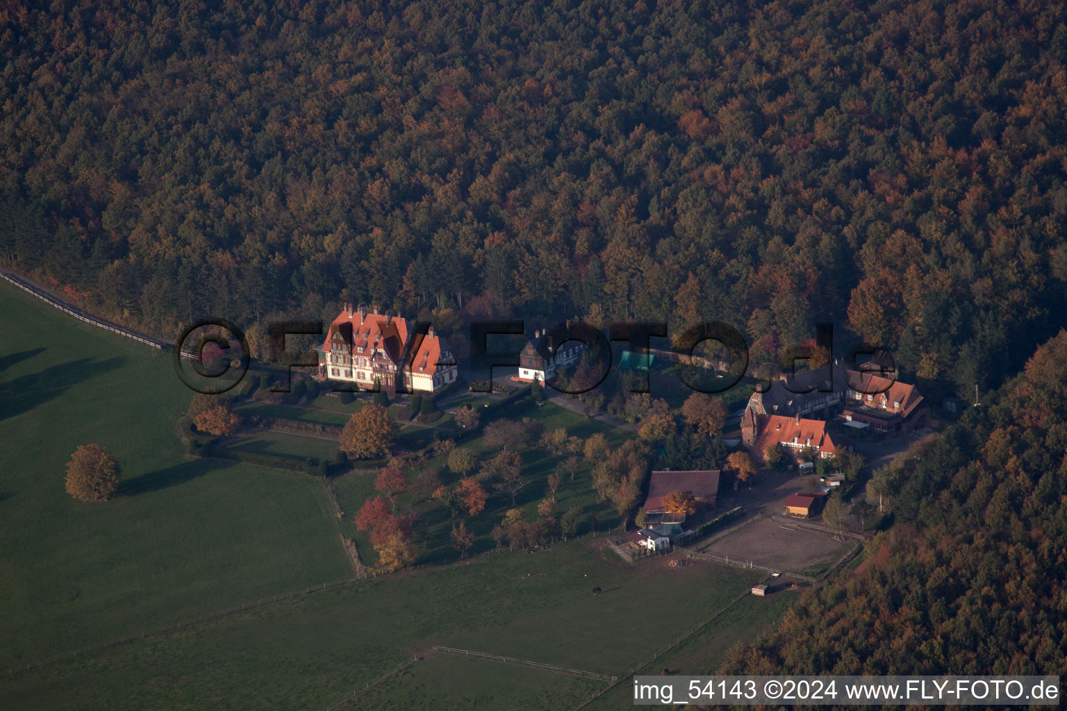 Niederbronn-les-Bains in the state Bas-Rhin, France seen from above