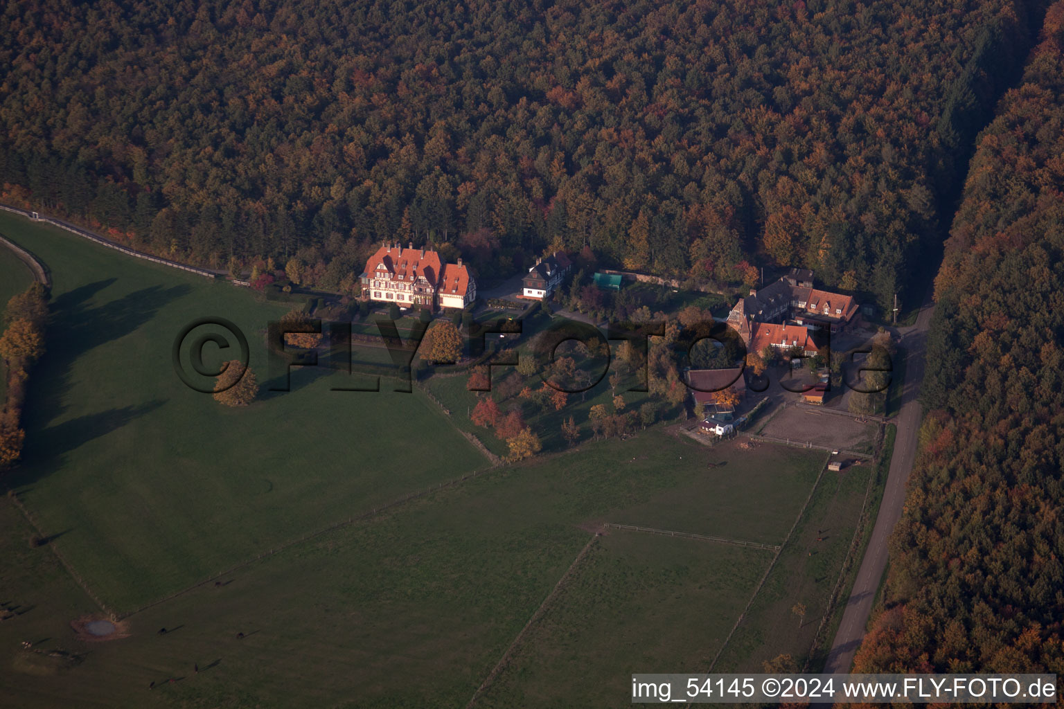 Bird's eye view of Niederbronn-les-Bains in the state Bas-Rhin, France