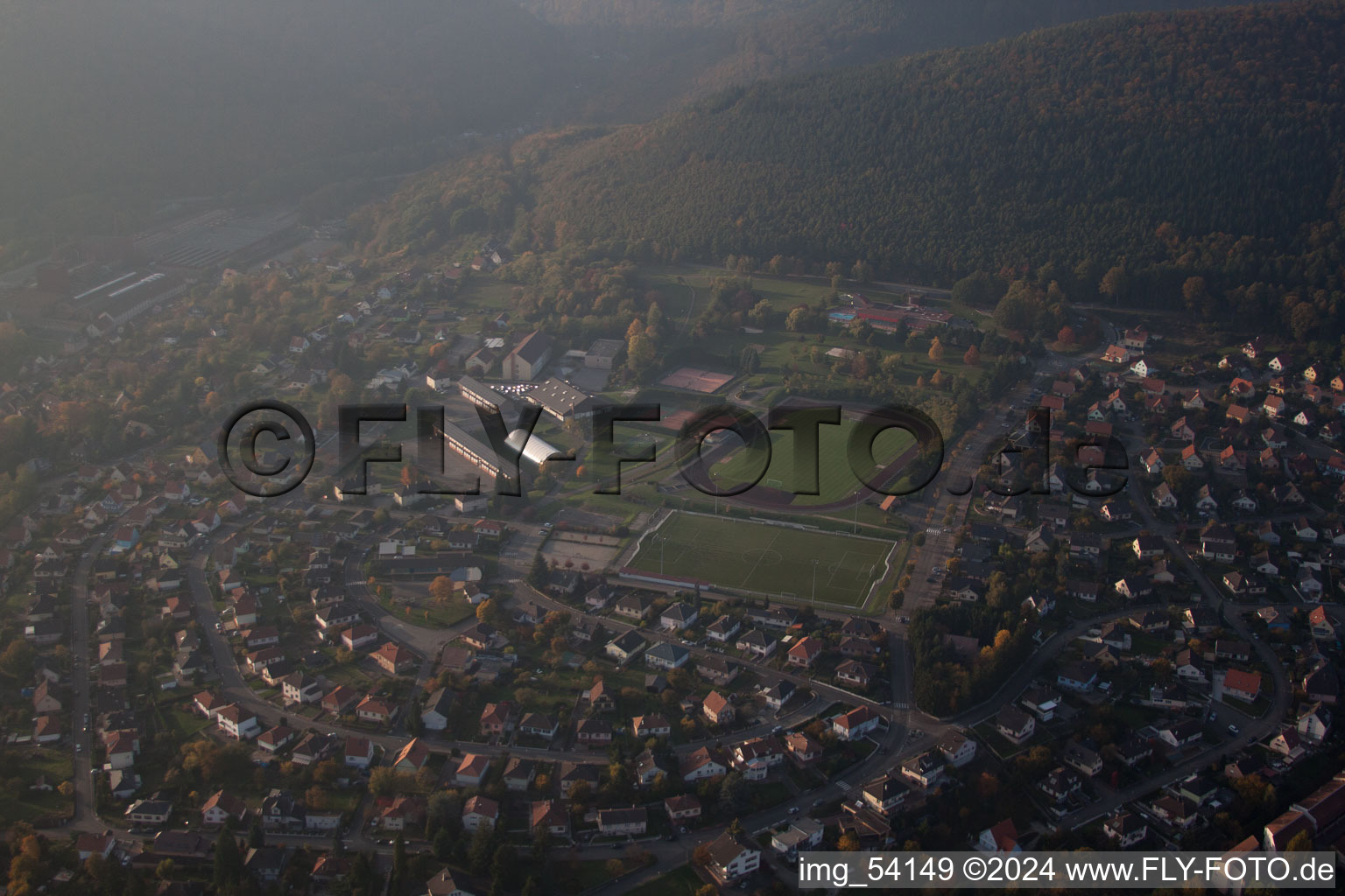 Drone recording of Niederbronn-les-Bains in the state Bas-Rhin, France