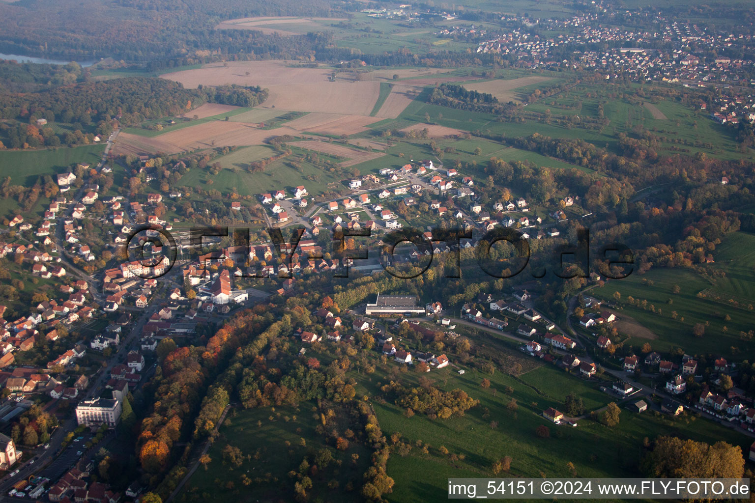 Drone image of Niederbronn-les-Bains in the state Bas-Rhin, France