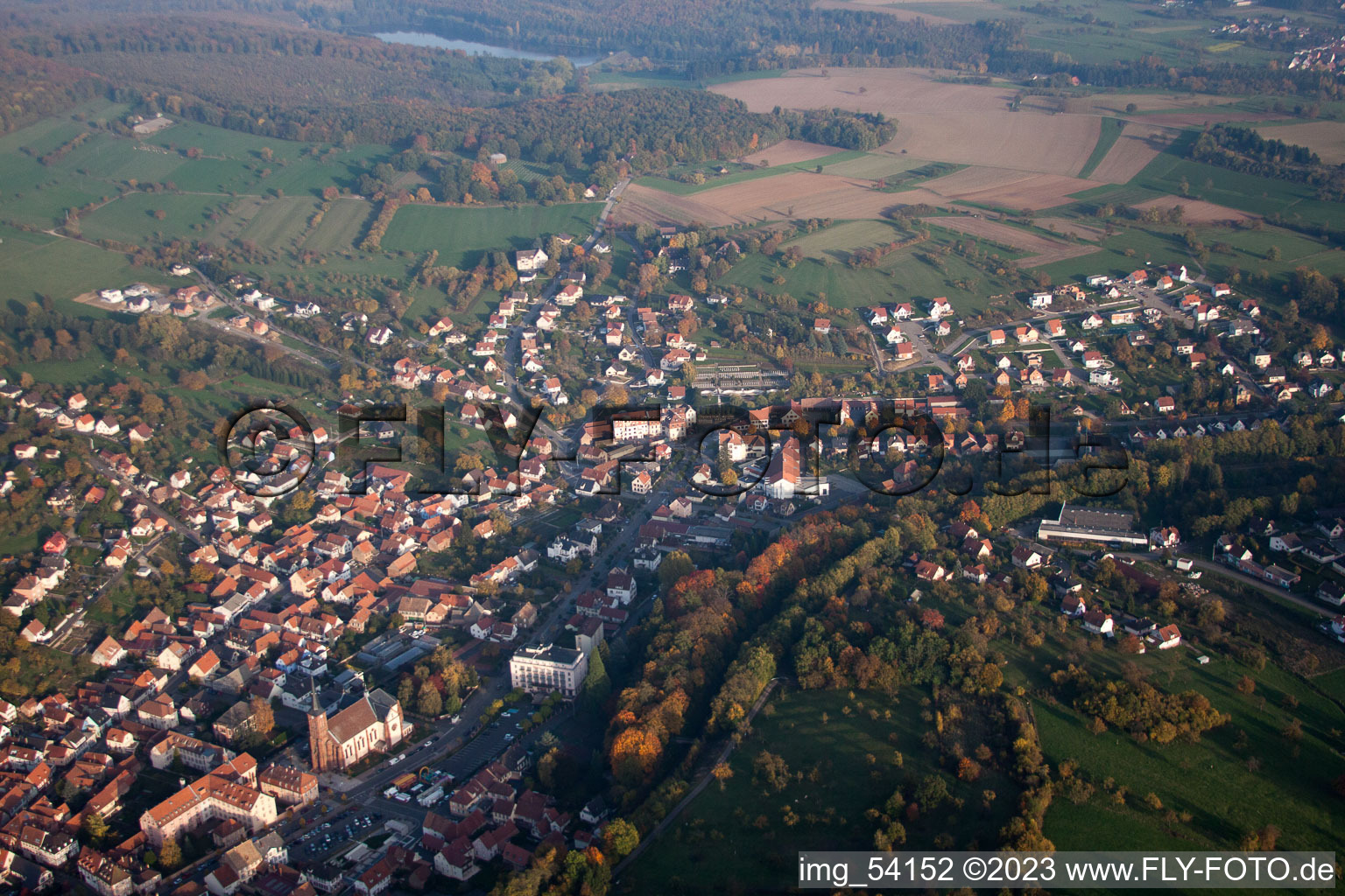 Niederbronn-les-Bains in the state Bas-Rhin, France from the drone perspective