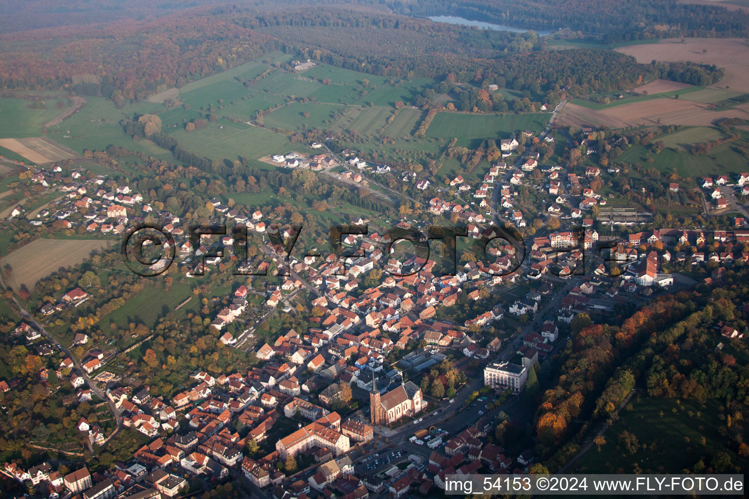 Niederbronn-les-Bains in the state Bas-Rhin, France from a drone