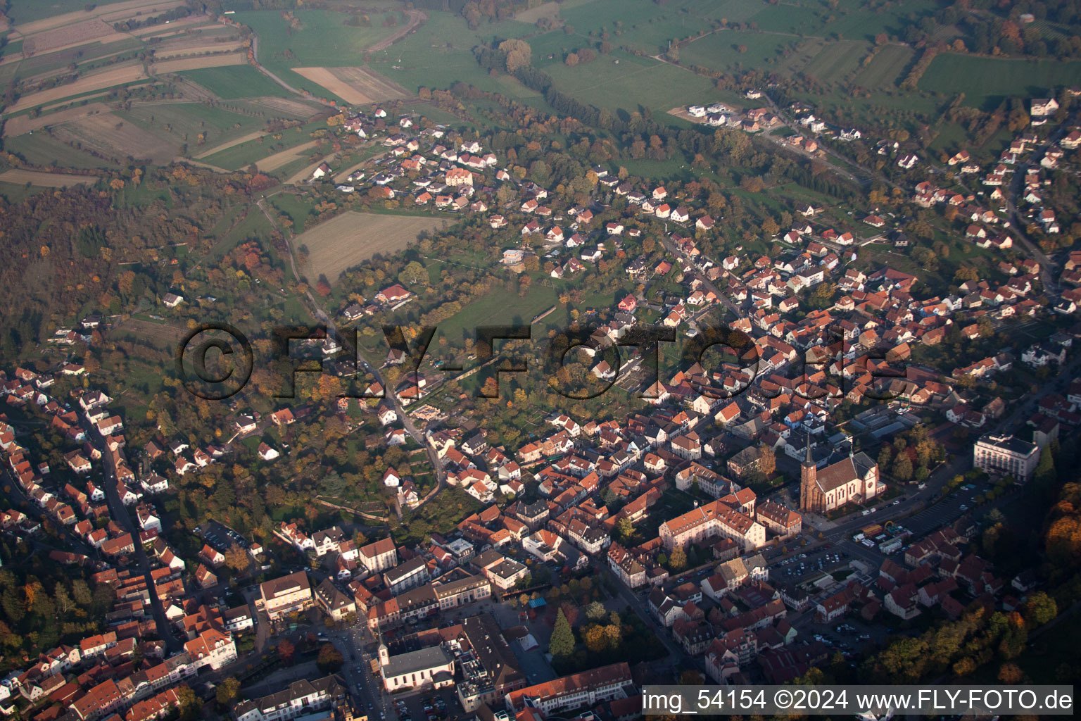 Niederbronn-les-Bains in the state Bas-Rhin, France seen from a drone