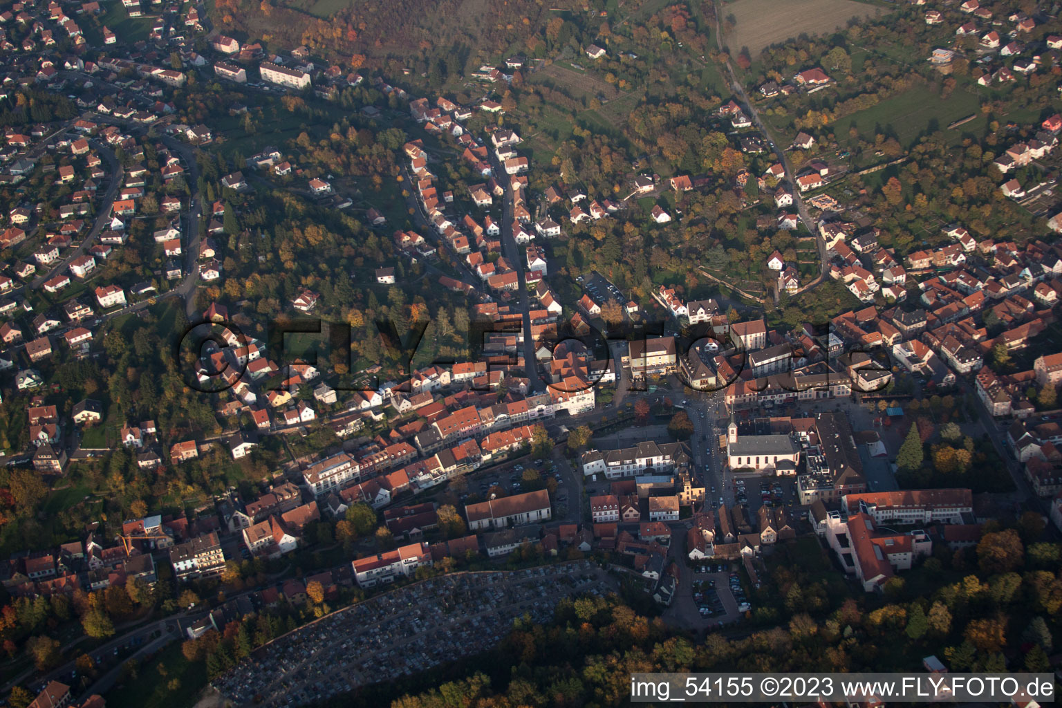 Aerial view of Niederbronn-les-Bains in the state Bas-Rhin, France