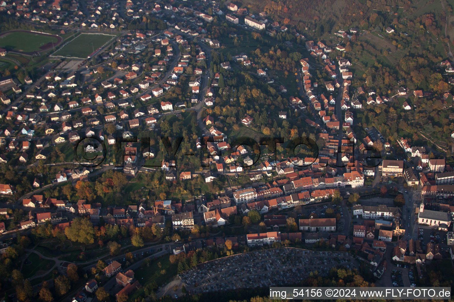 Aerial photograpy of Niederbronn-les-Bains in the state Bas-Rhin, France