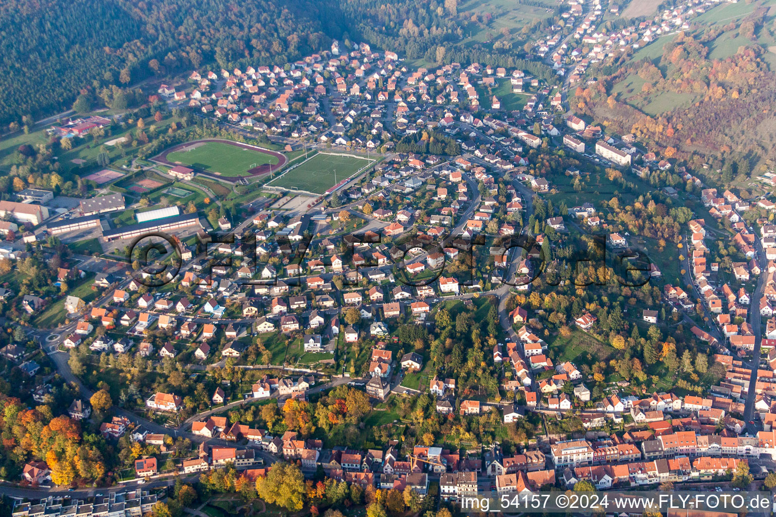 Town View of the streets and houses of the residential areas in Niederbronn-les-Bains in Grand Est, France