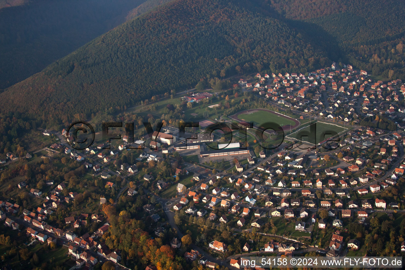 Oblique view of Niederbronn-les-Bains in the state Bas-Rhin, France