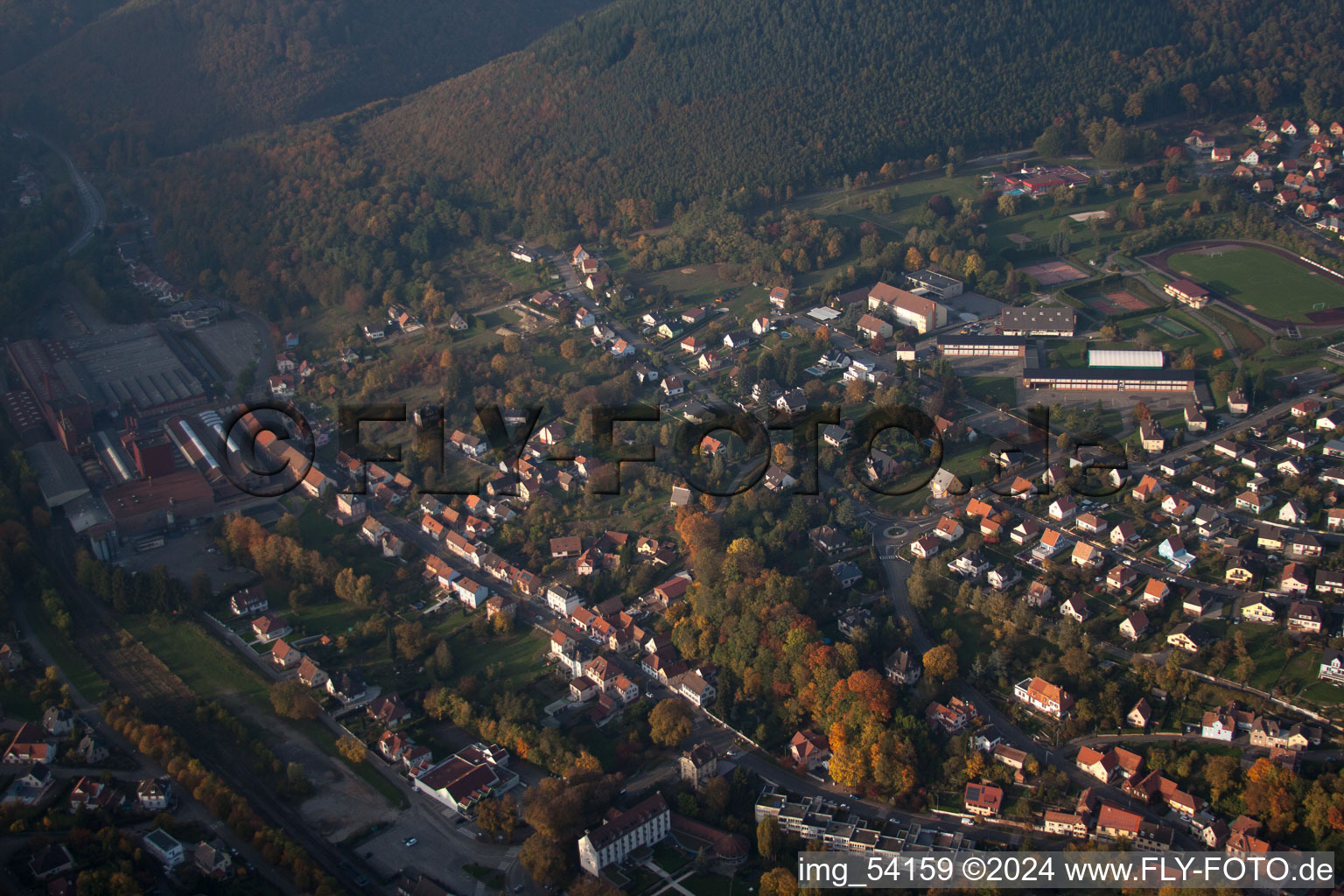 Niederbronn-les-Bains in the state Bas-Rhin, France from above