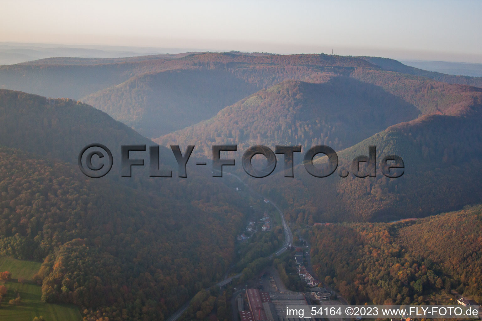 Bird's eye view of Niederbronn-les-Bains in the state Bas-Rhin, France