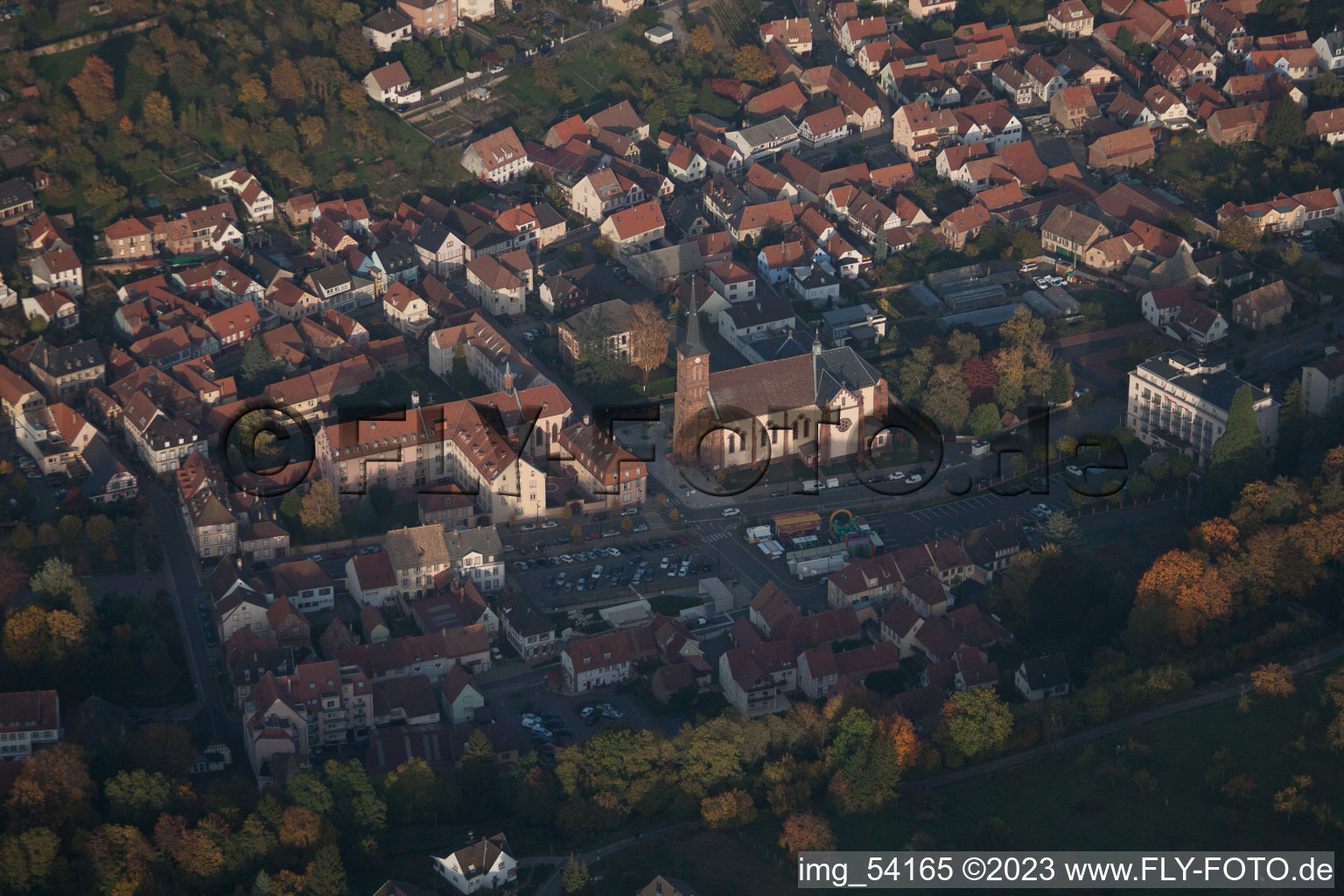 Niederbronn-les-Bains in the state Bas-Rhin, France viewn from the air