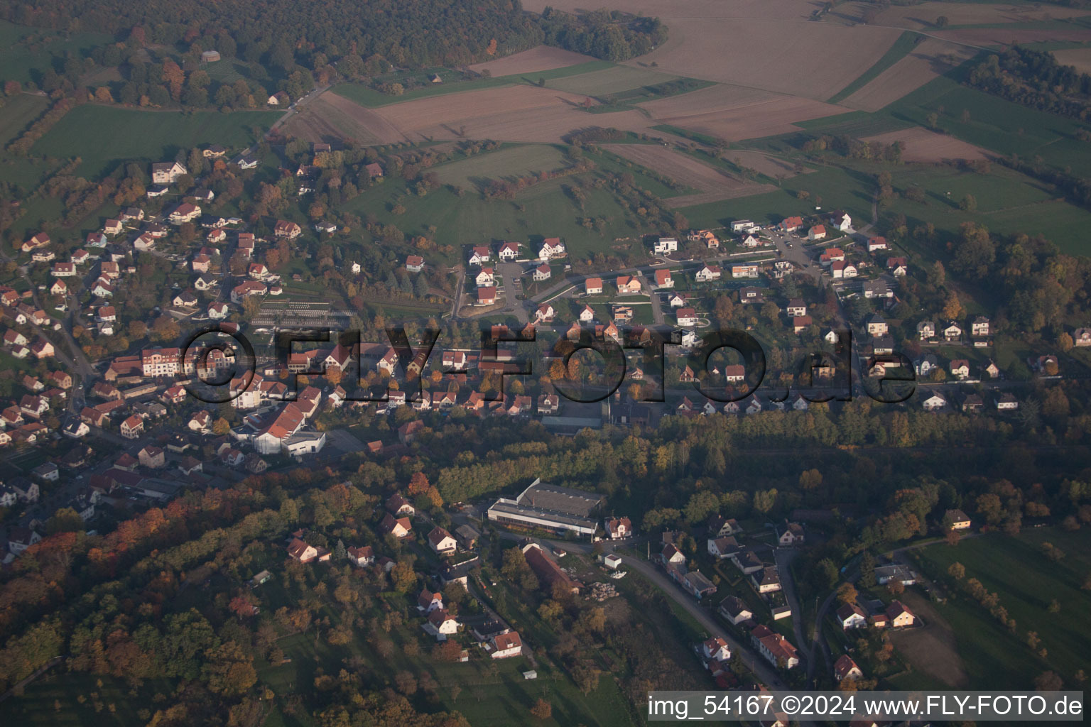 Drone recording of Niederbronn-les-Bains in the state Bas-Rhin, France