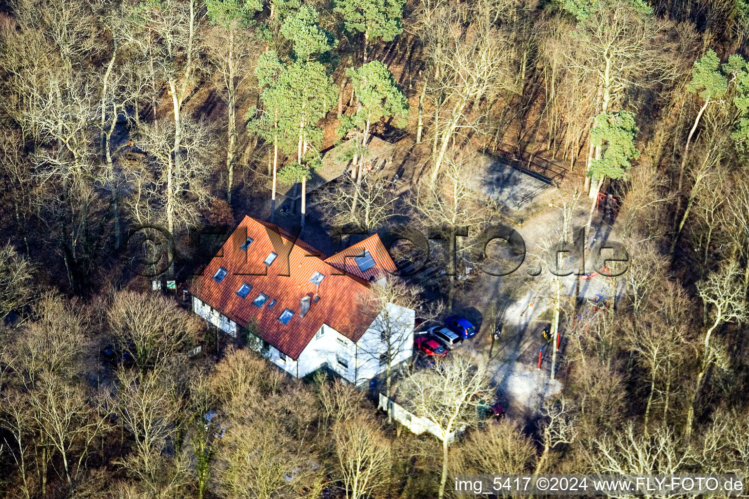 Aerial view of Nature Friends House in Kandel in the state Rhineland-Palatinate, Germany