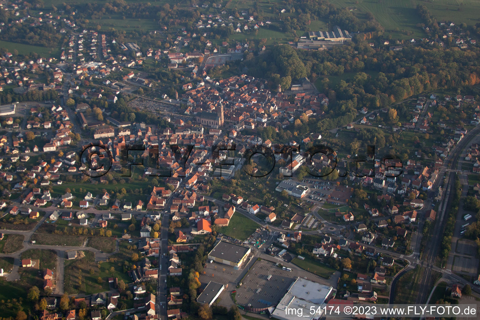 Drone image of Reichshoffen in the state Bas-Rhin, France